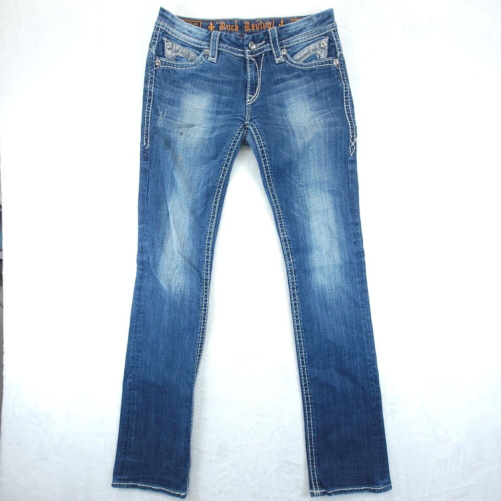 Rock Revival Jeans Womens 29 Sasha Straight Embellished *Flaw* - Picture 3 of 12